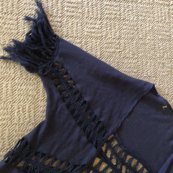 Solid Crochet Bikini Cover Up with Fringe Trim Women Sexy Hollow Vest Beach - Picture 7 of 13